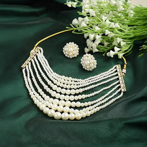 Women’s Multilayer Beaded Choker Necklace and Earrings Set